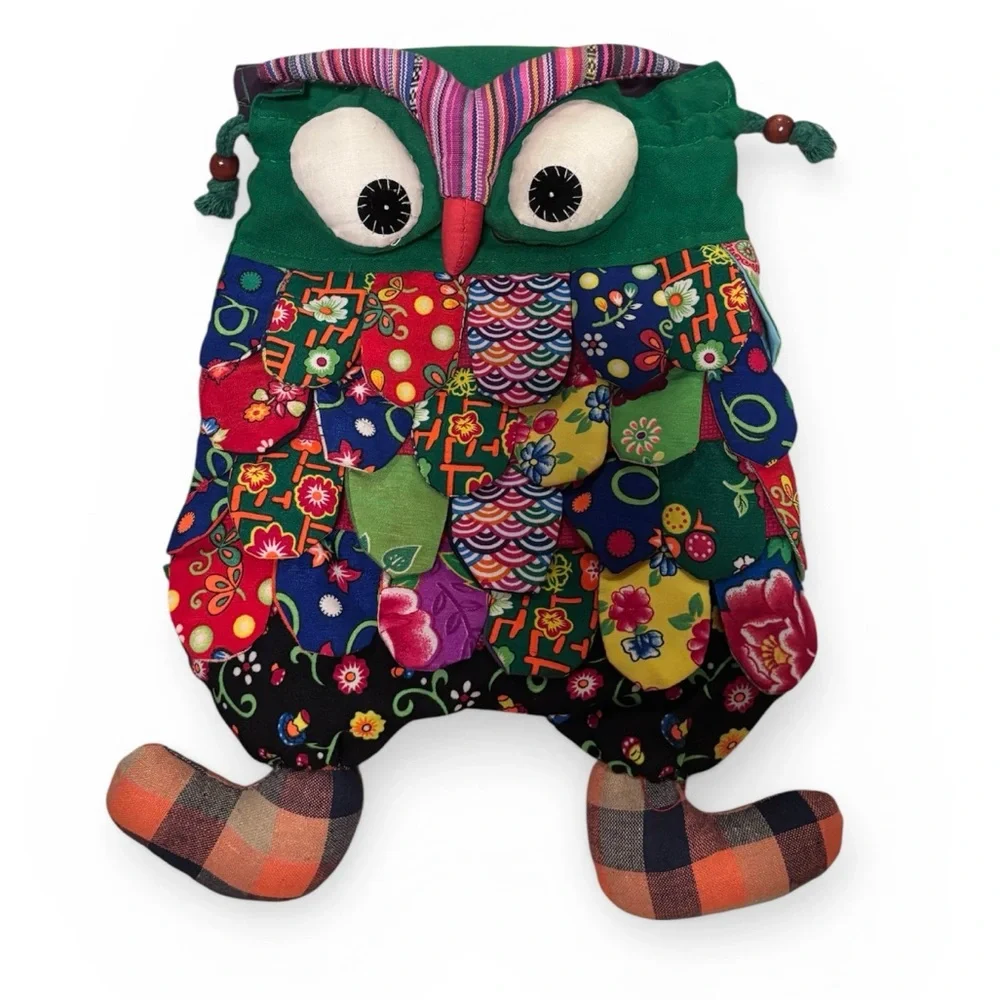 Cute Kids Owl Backpack Bag Colorful Patchwork Novelty Purse Kidcore Whimsical